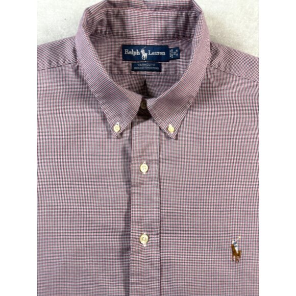 Ralph Lauren Yarmouth Oxford Shirt Mens 18 34/35 Red Micro Check Multicolor Pony - Picture 1 of 9